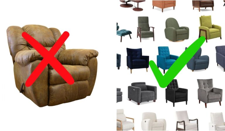 ugly recliner with a red x through it and a collection of stylish modern recliners