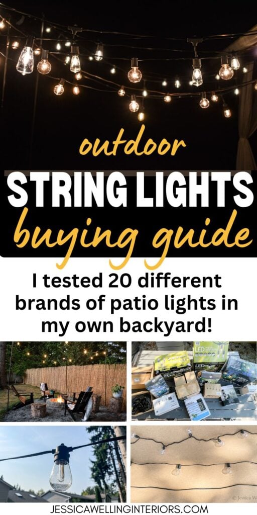 Outdoor String Lights Buying Guide: I tested 20 different brands in my own backyard! photos of glowing outdoor string lights and boxes of lights